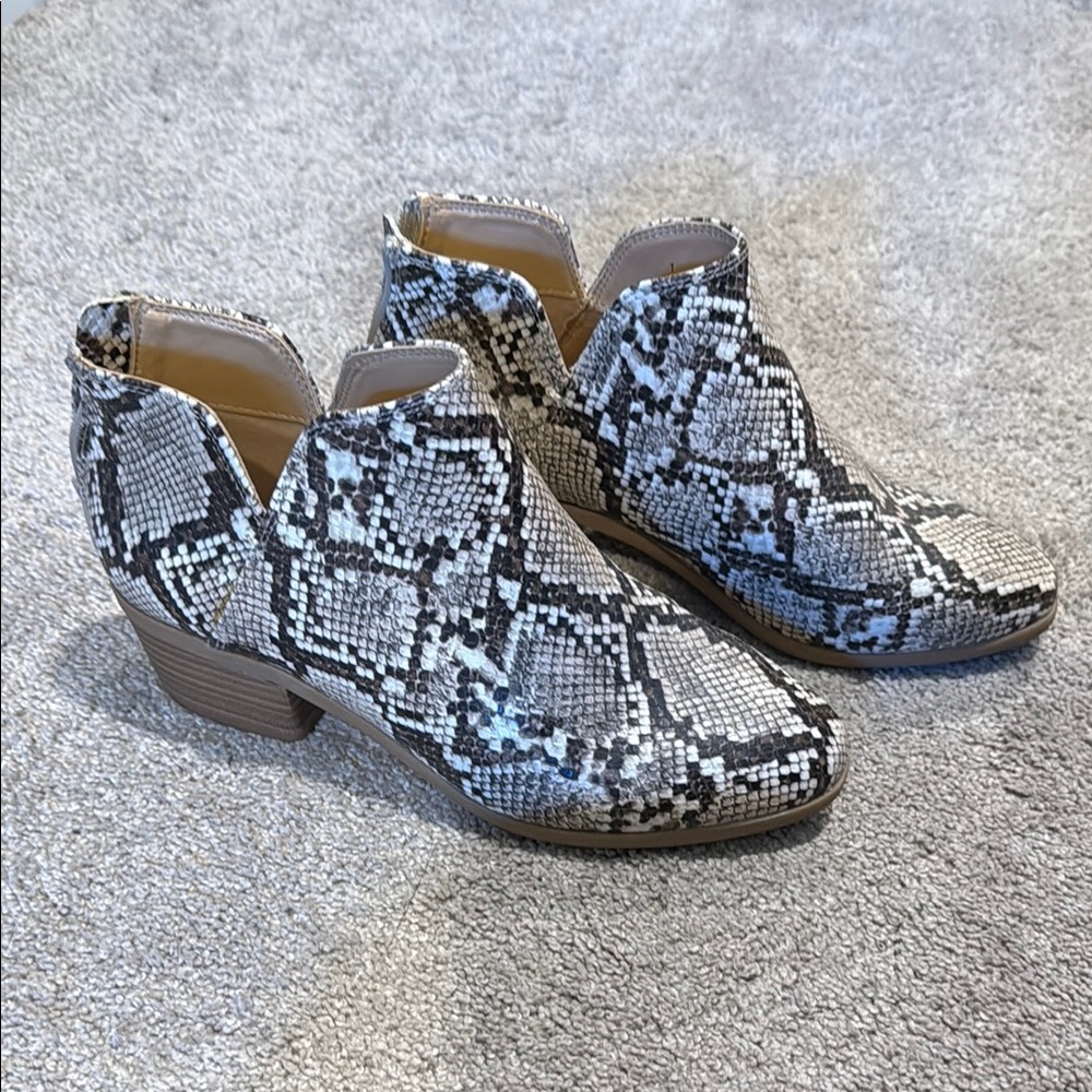 Express Gray Black Ankle Booties with Snakeskin Print